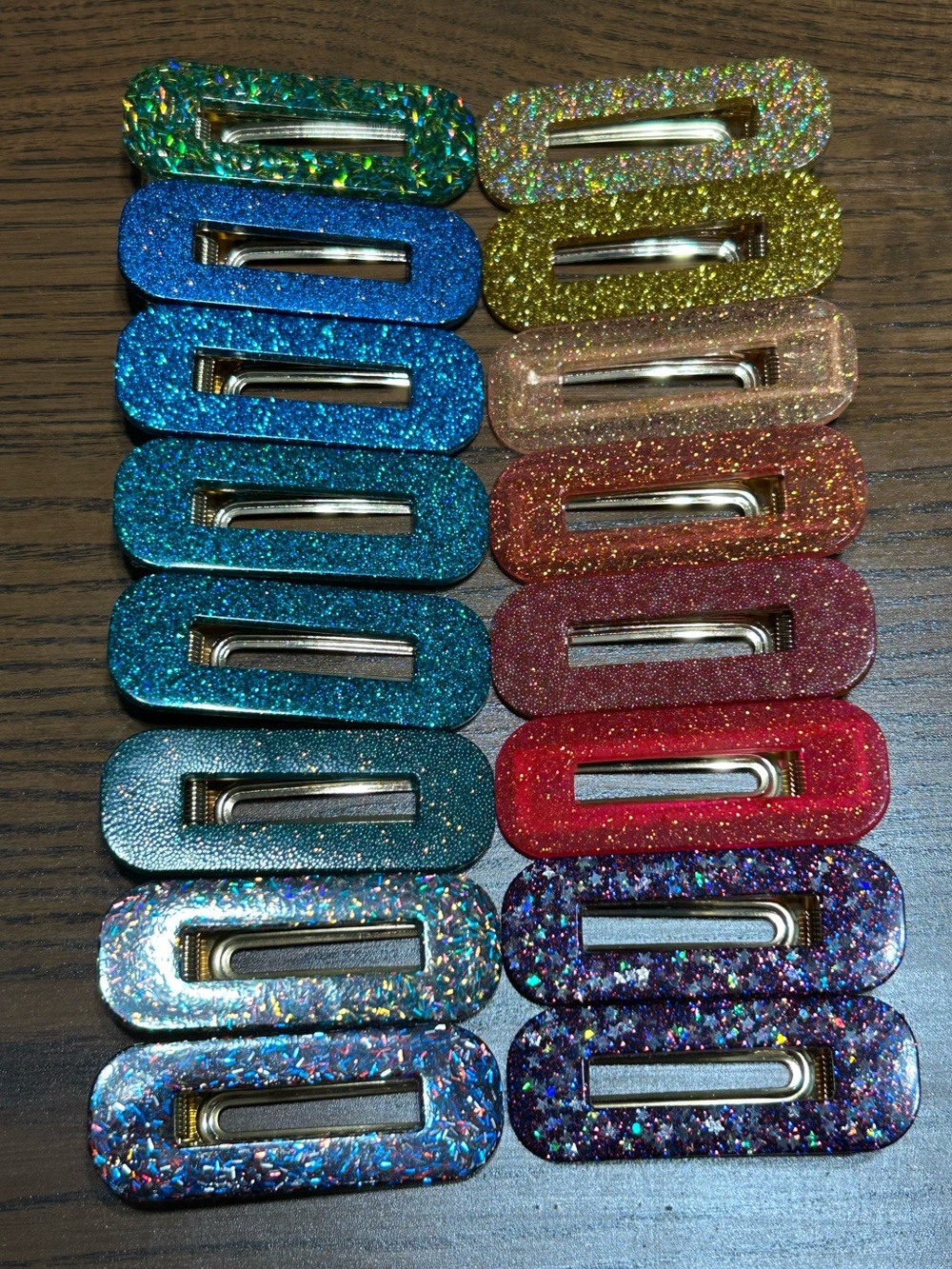 Resin Glitter Hair Clips- Set of 16